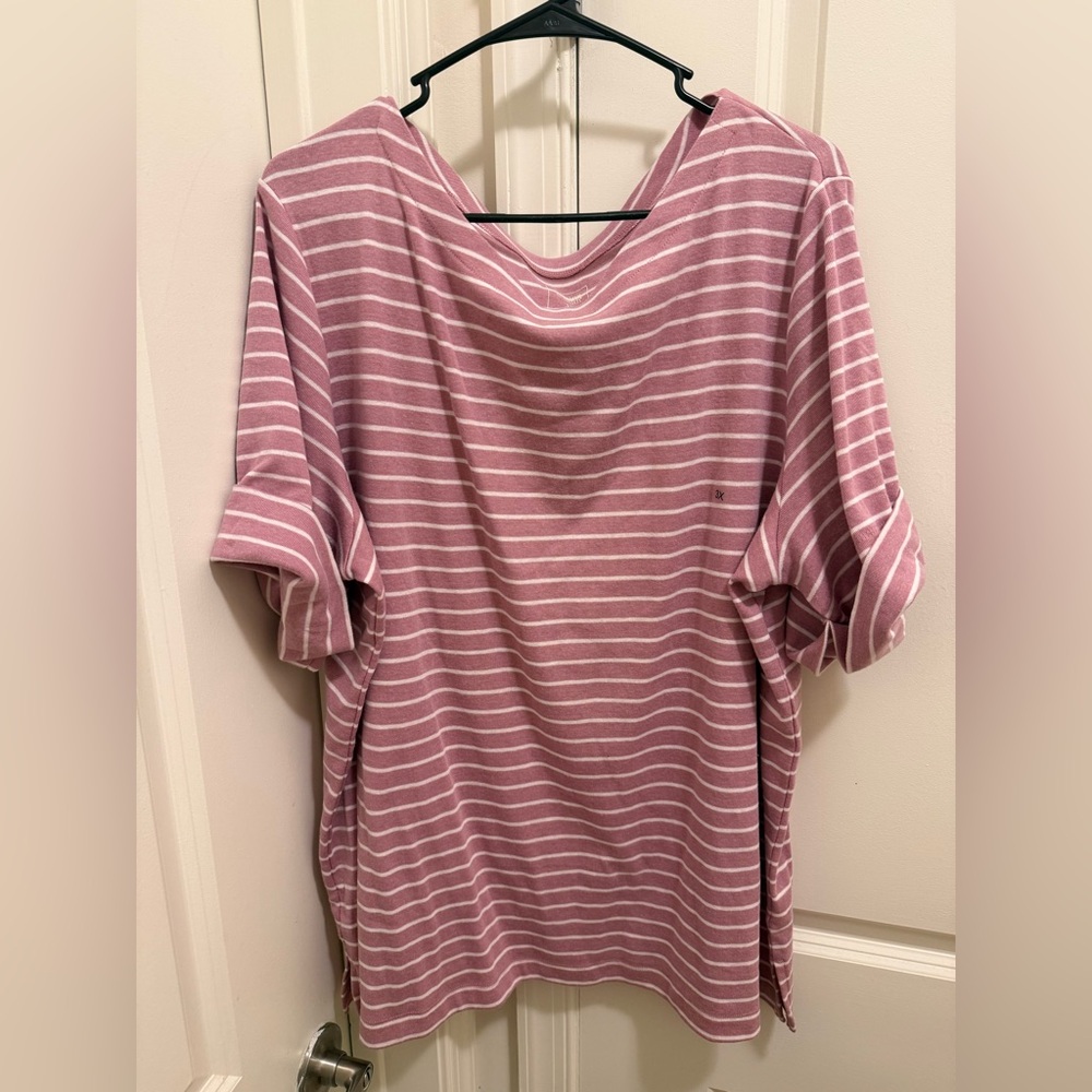 Relaxed Pink Striped Short-Sleeve Tunic Top